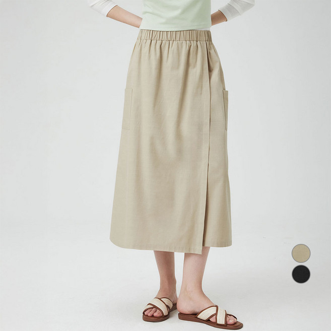 ELLEPARIS 여성용 코튼 린넨 라이크 하프밴딩 롱 큐롯 스커트