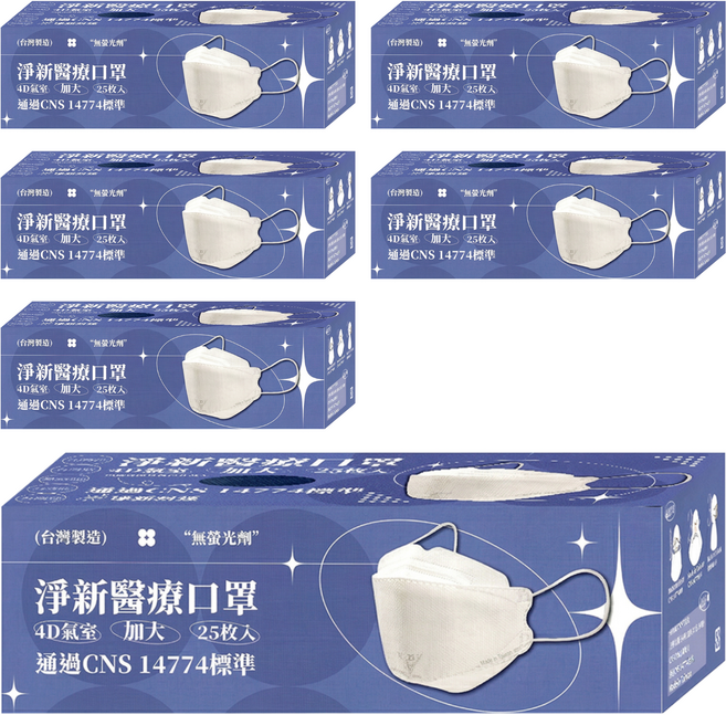 淨新科技 成人醫療口罩 4D加大款, 深藍色, 25片, 6盒