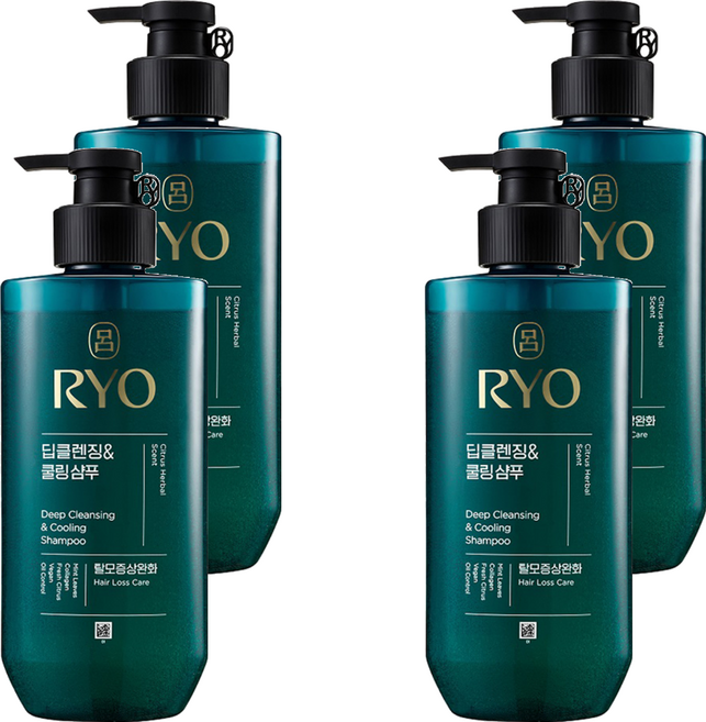 RYO 呂 韓方頭皮瞬效修護洗髮精 清爽控油, 480ml, 4瓶