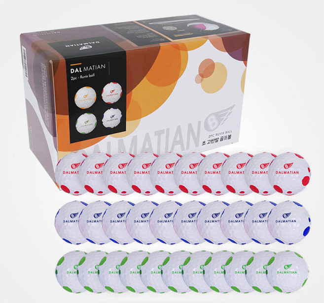달마시안 초고반발 골프공 2피스, 루비 + 블루 + 그린, 30개입, 1개