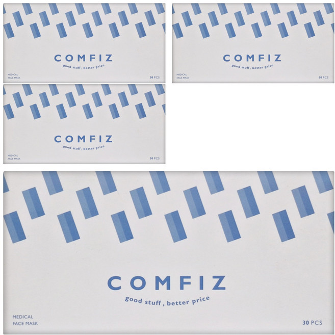 Comfiz 康菲 平面醫療口罩, 30片, 4盒, 冰晶藍