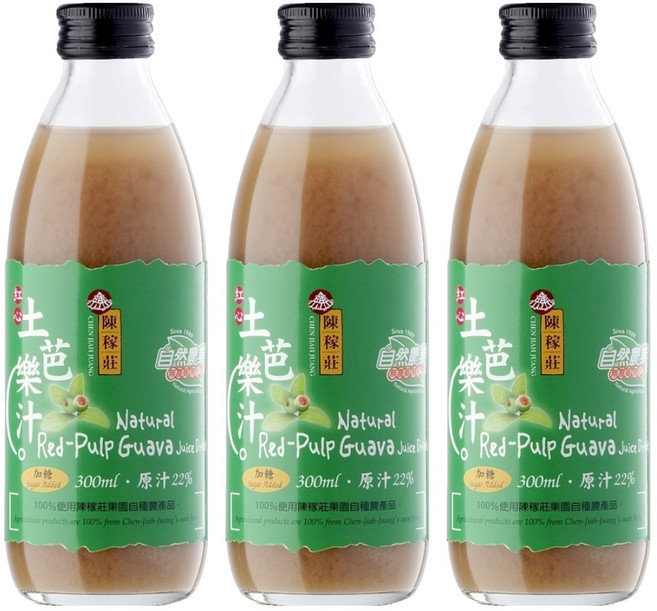 陳稼莊 即飲紅心土芭樂汁 加糖, 300ml, 3瓶