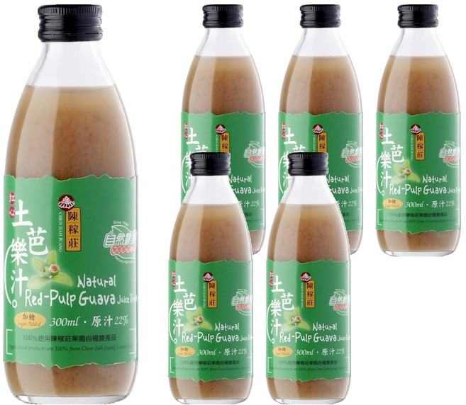 陳稼莊 即飲紅心土芭樂汁 加糖, 300ml, 6瓶