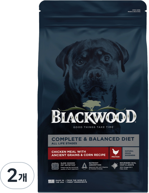 블랙우드 강아지 벨런스트 전연령 사료, 닭+옥수수, 2kg, 2개