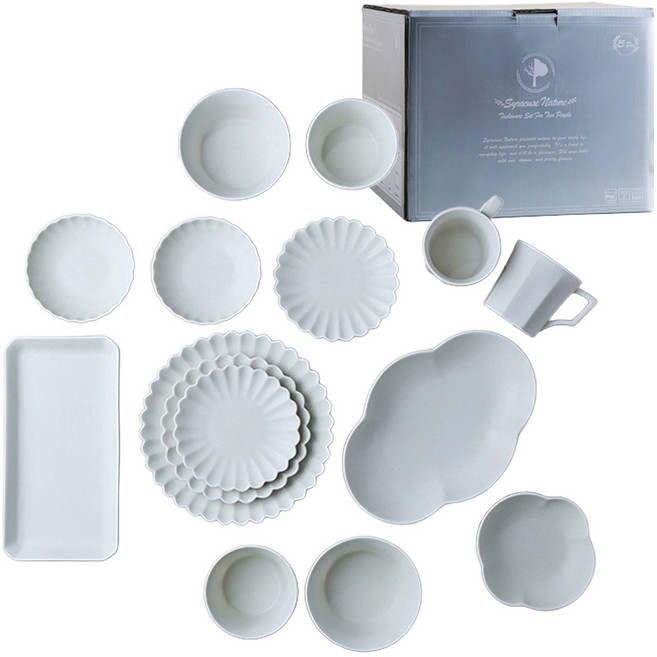 시라쿠스 네이처 2인 식기세트 15p, 화이트, 식기 10종, 1세트