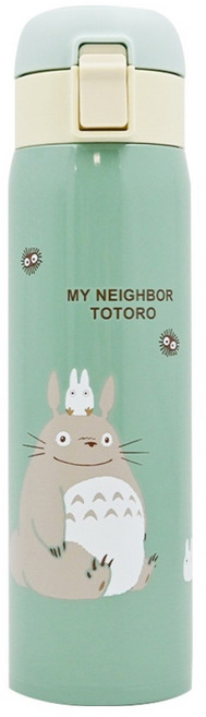 Skater 不鏽鋼保冷保溫水壺 彈蓋直飲, TOTORO 綠色 + 白色, 480ml, 1個