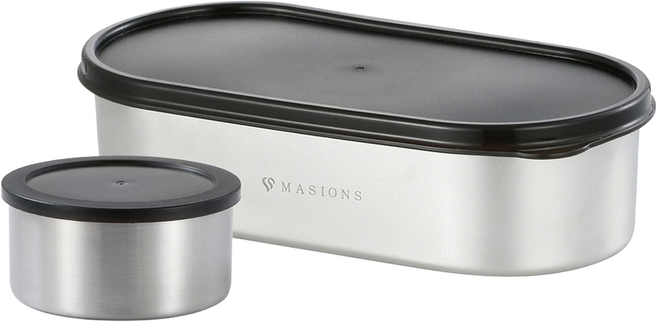 MASIONS 美心 頂級304不鏽鋼 日式密封防漏分隔便當盒 可微波 附湯碗 850ml, 1個, 銀色