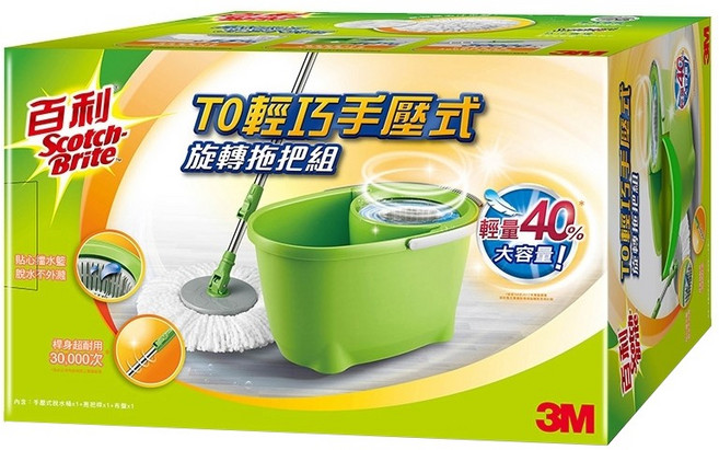 3M Scotch-Brite 百利 T0輕巧手壓式旋轉拖把組, 1組