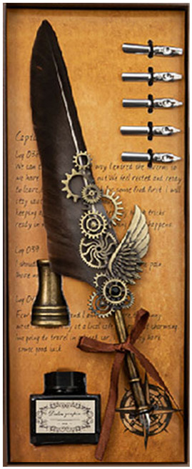 歐式復古工業風羽毛鋼筆禮盒 266g, 灰本色