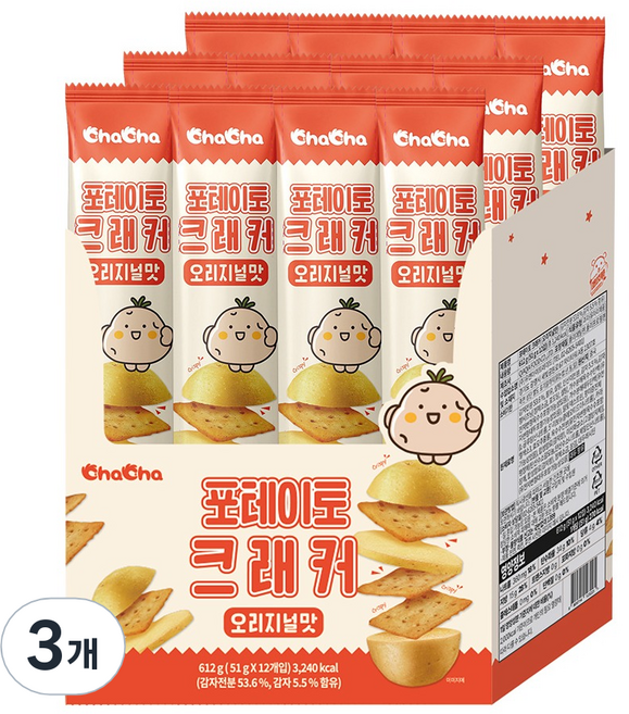 ChaCha 포테이토 크래커 오리지널맛 12p, 3개, 612g