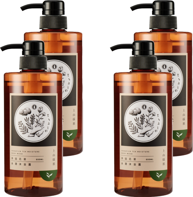tsaio 上山採藥 水潤沐浴露 手捻花茶, 600ml, 4瓶