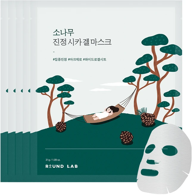 라운드랩 소나무 진정 시카 겔 마스크 31g, 1개입, 5개 - 쿠팡