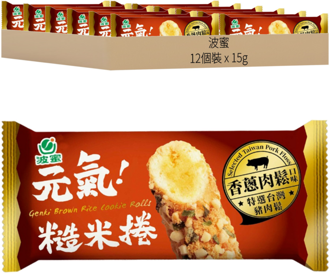 波蜜 元氣糙米捲 香蔥肉鬆口味 12個裝, 180g, 1套