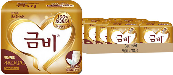 Geumbi 韓國原裝進口 男女通用圓形款成人紙尿褲襯墊, 單一尺寸, 30片, 8包