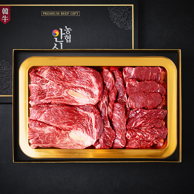 농협안심한우 1등급 등심 500g + 치마살 150g + 제비추리 150g + 안심 200g 채반 선물세트 3호 (냉장) + 쇼핑백, 1세트