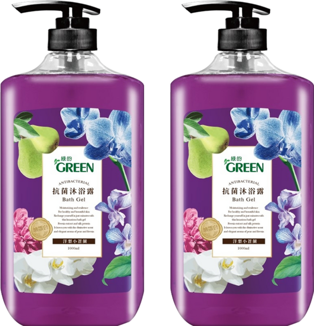 GREEN 綠的 抗菌沐浴露 洋梨小蒼蘭, 1L, 2瓶
