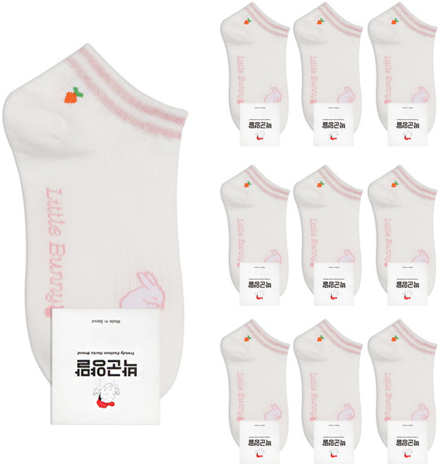 박군 여성용 프리티래빗 양말 10족 세트