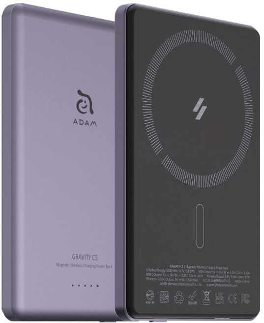 ADAM elements 亞果元素 超薄型磁吸行動電源 USB-C, GRAVITY C5, 紫色