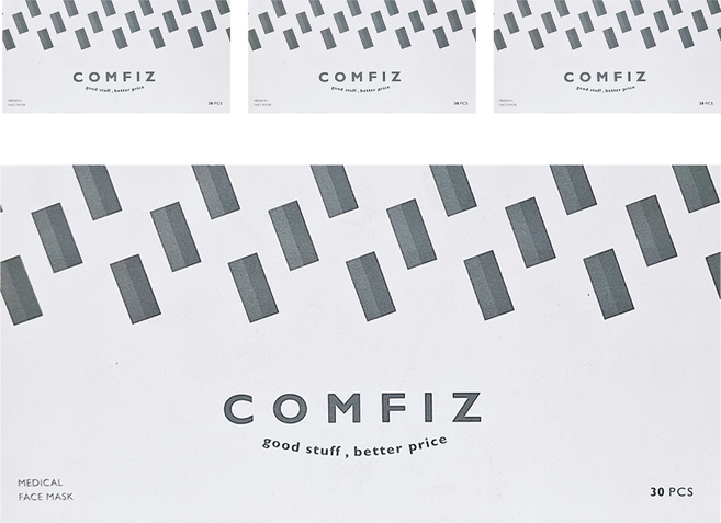 Comfiz 康菲 平面醫療口罩, 30片, 4盒, 青山岩灰