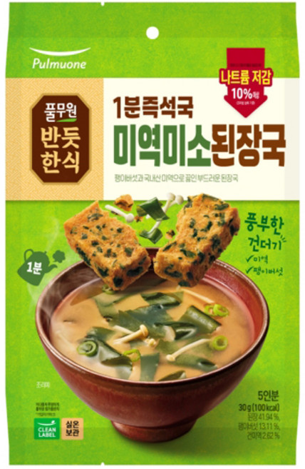 풀무원 1분즉석국 미역미소된장국, 30g, 1개
