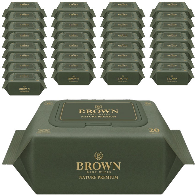 브라운 네이처 프리미엄 도톰한 아기 물티슈 엠보싱 저자극 캡형, 75g, 20매, 72개