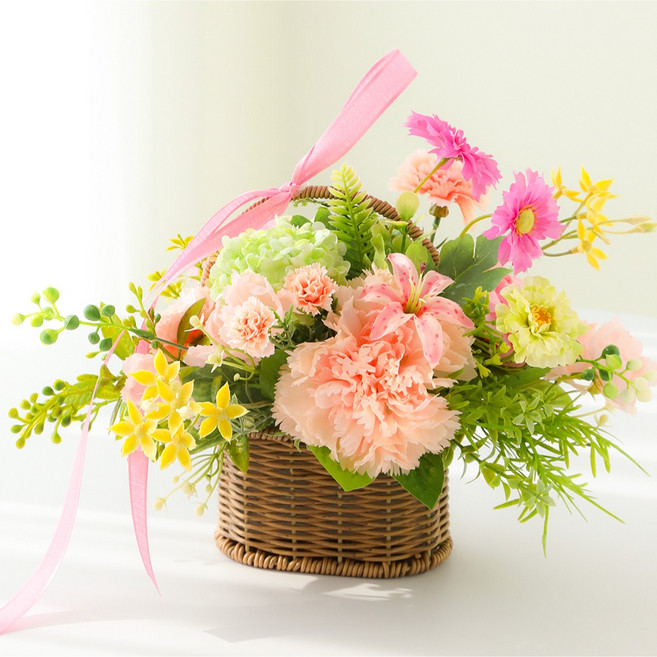 뷰티풀데코센스 생화같은조화 꽃바구니 카네이션, 핑크, 1개