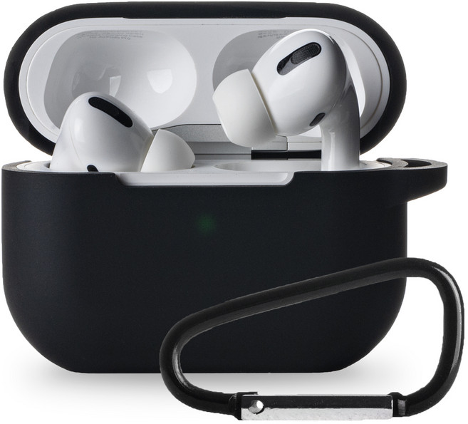 아이몰 에어팟프로 컬러 실리콘 일체형 케이스 + 카라비너 키링, 에어팟 프로, 블랙, 1개