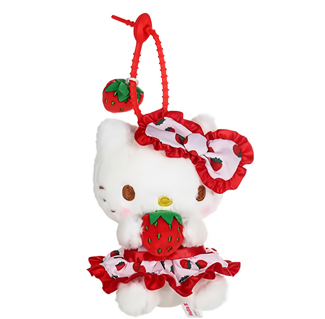 Hello Kitty 凱蒂貓 可愛造型玩偶吊飾鑰匙圈 16 x 12cm 60g, HELLO KITTY 凱蒂貓草莓季 白色 + 紅色, 1個