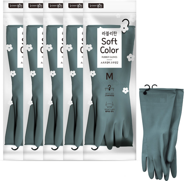 명진 소프트컬러 고무장갑, 다크그린, 중(M), 5세트