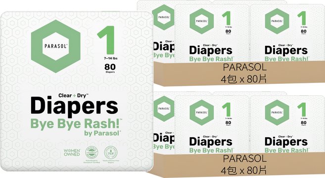 PARASOL Clear + DryTM 新科技水凝尿布 工藝升級版 1 7~14lbs, NB, 640片