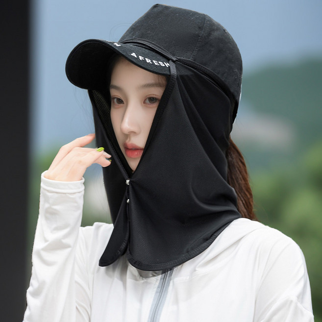 온업 모자 썬가드 얼굴 햇빛가리개, 블랙