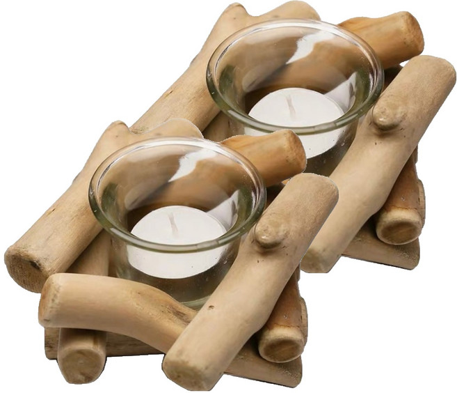 沐慕家居 原木材質燭檯 2個