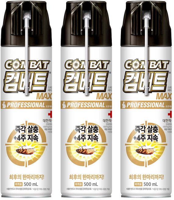 컴배트 빈대퇴치제 수성 맥스 에어졸 바퀴약, 500ml, 3개