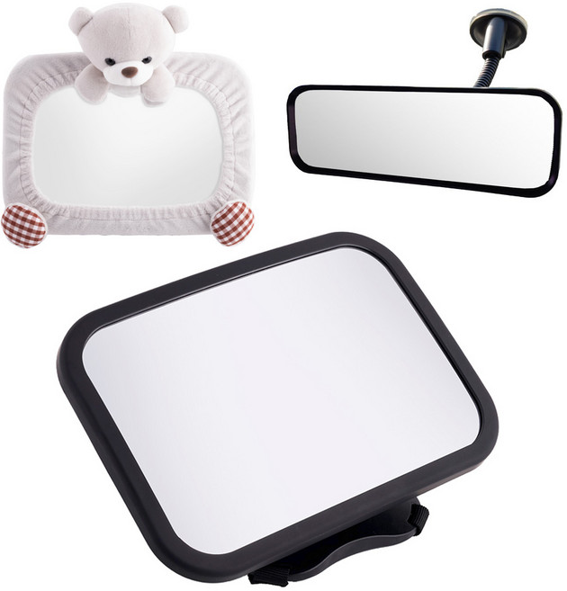 Merry bon 後視鏡 + 小熊保護套 + 輔助後照鏡, 黑色, 1套