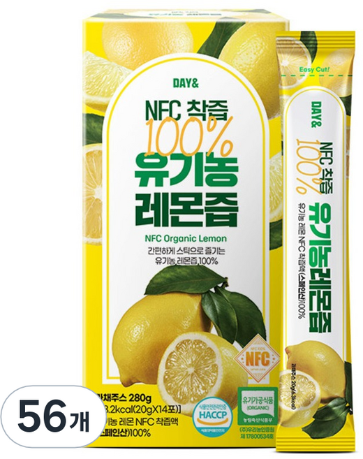데이앤 NFC 100% 유기농 레몬즙, 280g, 4개