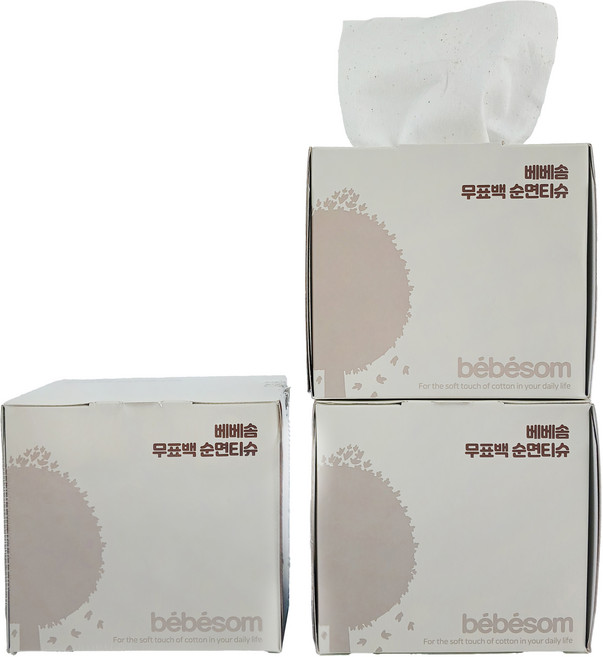 베베솜 무표백 순면 이유식 손입 콧물 티슈, 50g, 100매, 3개