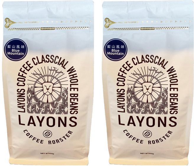 LAYONS COFFEE 雷恩獅咖啡 經典系列 咖啡豆 藍山風味, 2個, 全豆咖啡(未研磨), 450g