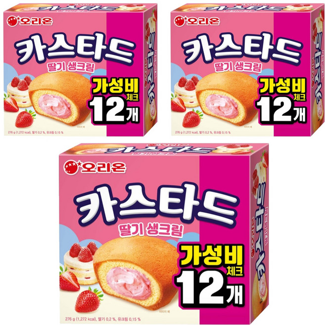 오리온 카스타드 딸기 생크림 12p, 276g, 3개