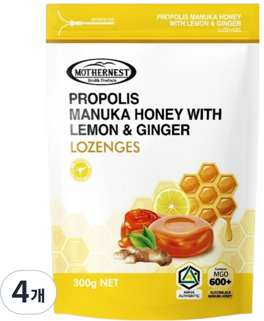 마더네스트 프로폴리스 마누카허니 위드 레몬진저 로젠지스, 4개, 300g