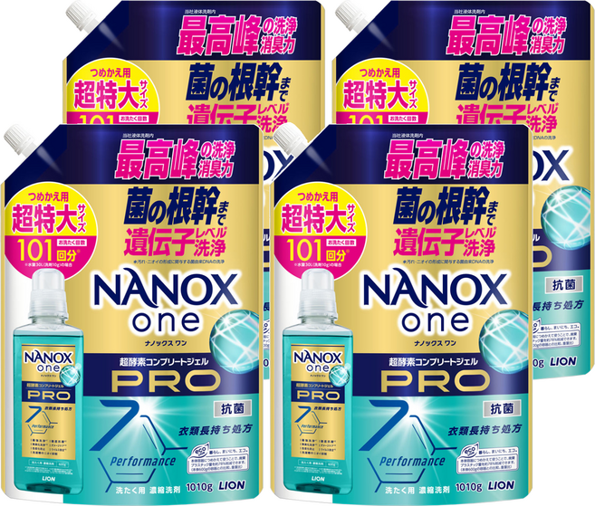 LION 獅王 NANOX one PRO超濃縮抗菌洗衣精 補充包 加強去漬, 1010g, 4包
