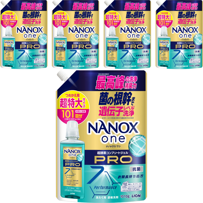 LION 獅王 NANOX one PRO超濃縮抗菌洗衣精 補充包 加強去漬, 1010g, 5包