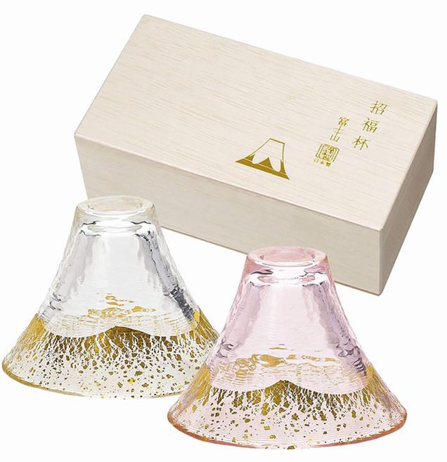 TOYO-SASAKI GLASS 東洋佐佐木 手工玻璃金箔富士山招福杯 清酒杯 附木箱禮盒, 1盒