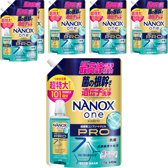 LION 獅王 NANOX one PRO超濃縮抗菌洗衣精 補充包 加強去漬, 1010g, 6包