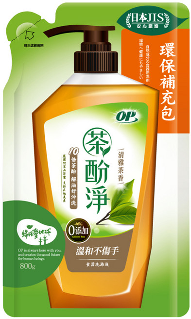 OP 茶酚淨洗潔精 補充包 清雅茶香, 800g, 1包