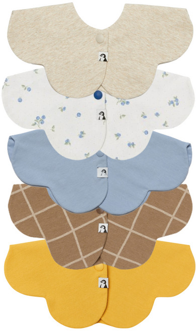 코니 롤링빕 아기 턱받이 5종 세트, 오트밀 + 블루베리 + 블루 + 브라운체크 + 딥옐로우, 1세트