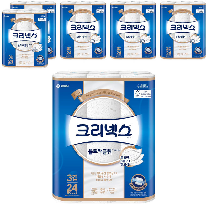 크리넥스 울트라클린 화이트, 25m, 24개입, 6개