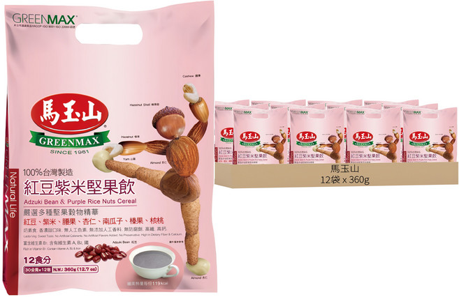 馬玉山 紅豆紫米堅果飲, 360g, 12袋