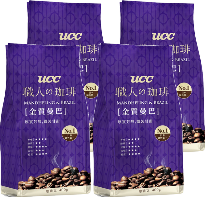 ucc 職人的珈琲 金質經典咖啡豆, 咖啡豆(無研磨), 400g, 4包