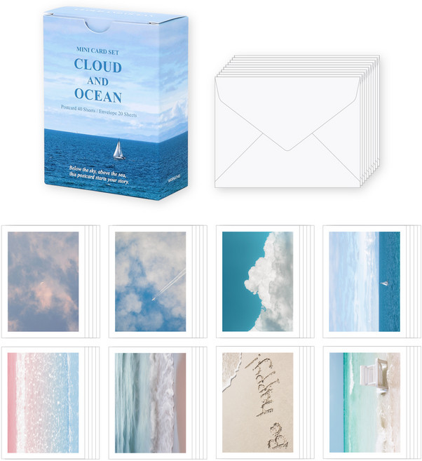 워너디스 러브레 미니 감사 메시지 엽서 카드 8종 x 5p + 봉투 20p 세트, 클라우드앤오션, 1개