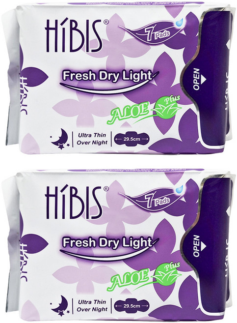 HiBIS 木槿花 草本貼身透氣夜用衛生棉 護翼型, 29.5cm, 7片, 2包